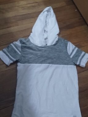 Kids Hooded Short-Sleeve Pullover - White & Gray